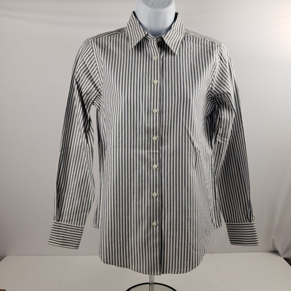 Brooks Brothers 4P Gray White Stripe Convertible Cuff Womens Petite